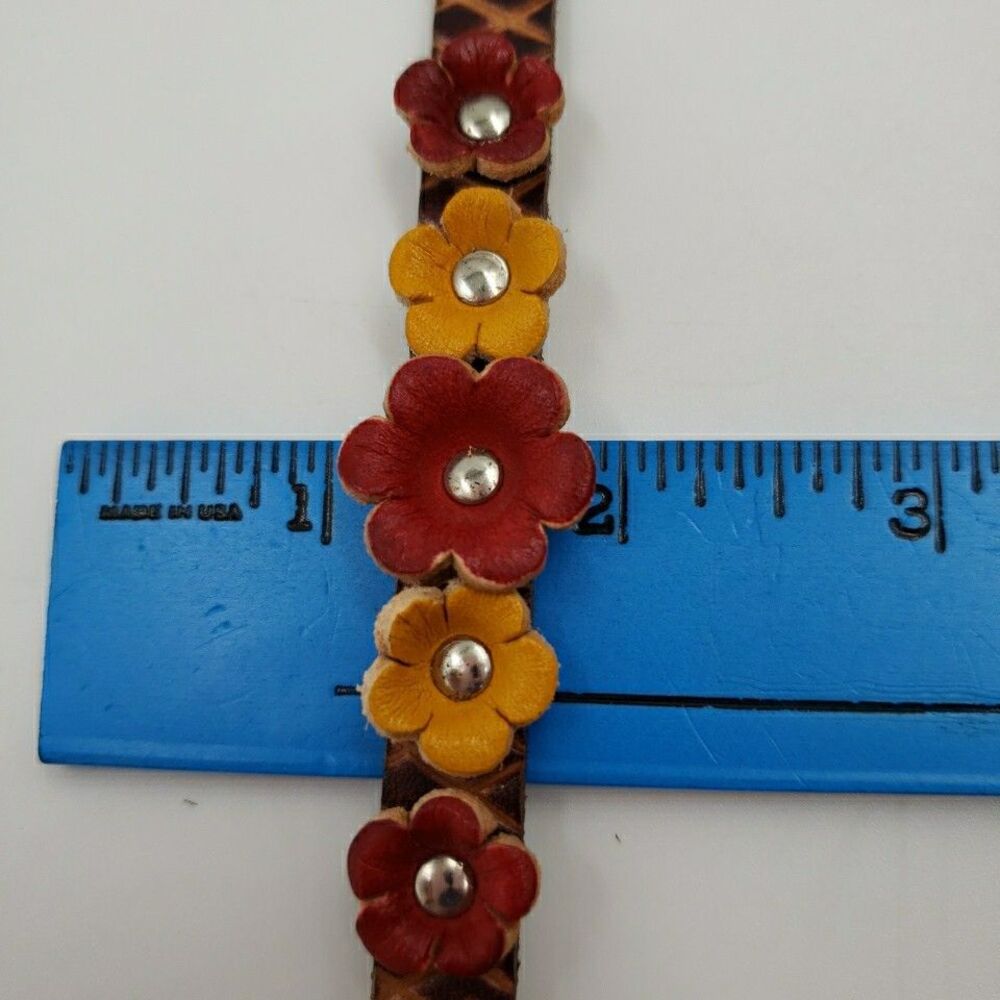 Handmade Floral Leather Cuff Bracelet Adjustable Rustic Boho Prairie Cottagecore - Picture 13 of 16